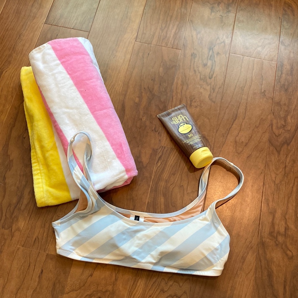 Jcrew cabana strip blue bikini top